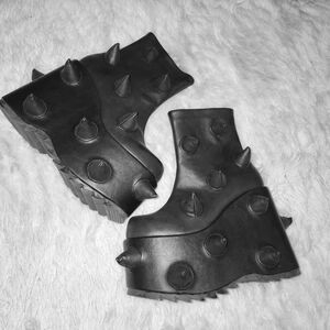 Demonia Cult Slay 77 Black Spiked Platform Boots